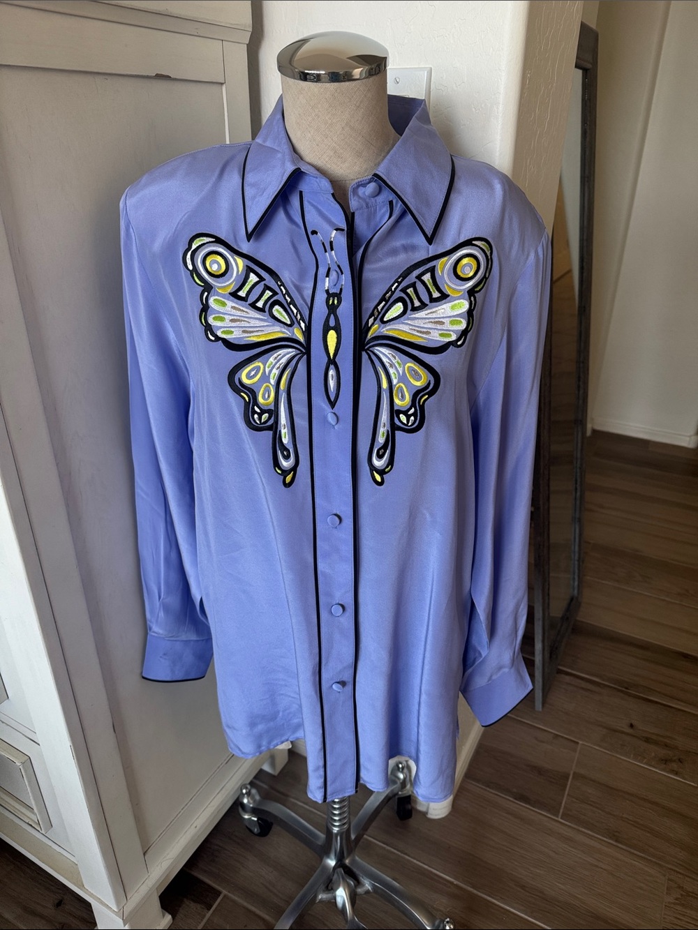Bob Mackie M silk butterfly embroidered top